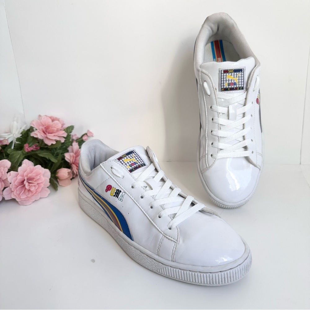 PUMA Basket x Dee & Ricky White Multicolored Striped Sneakers